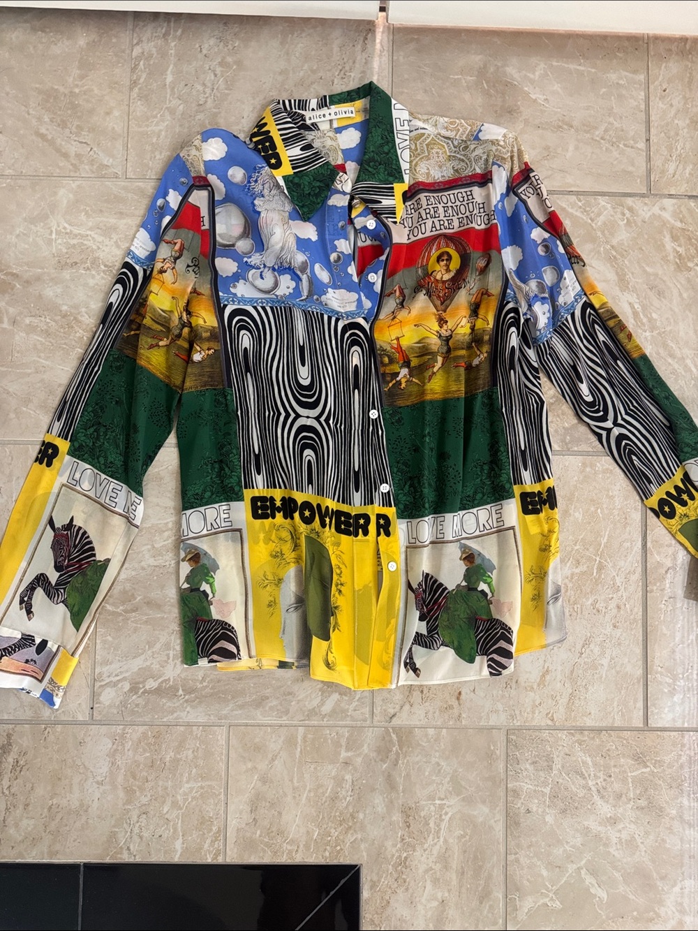 Silk Bold Patchwork Button-Up Shirt in Yellow, Green, Blue - Picture 1 of 5